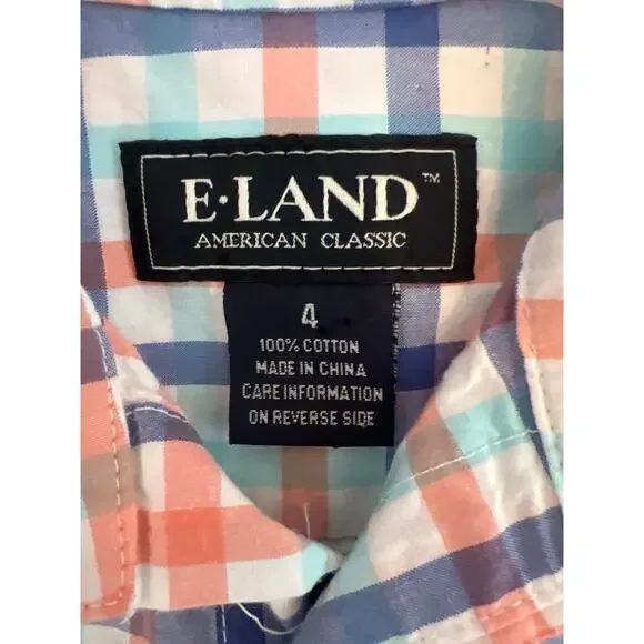 E-LAND AMERICAN CLASSIC BOYS SHORT SLEEVE COLLARED BUTTON DOWN PLAID SHIRT SZ 4 - Picture 4 of 7